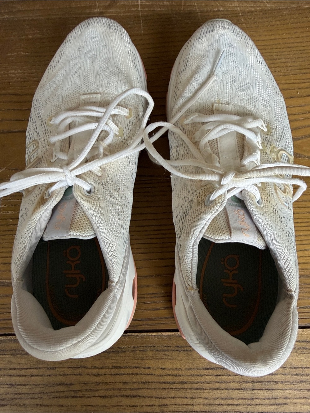Ryka Women's Cream Athletic Sneakers with Pink Soles - Picture 2 of 4